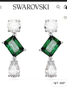 NWOT Swarovski Emerald Green and Clear Crystal Drop Earrings